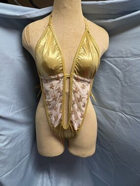 Gold Metallic Star Embroidered One-Piece